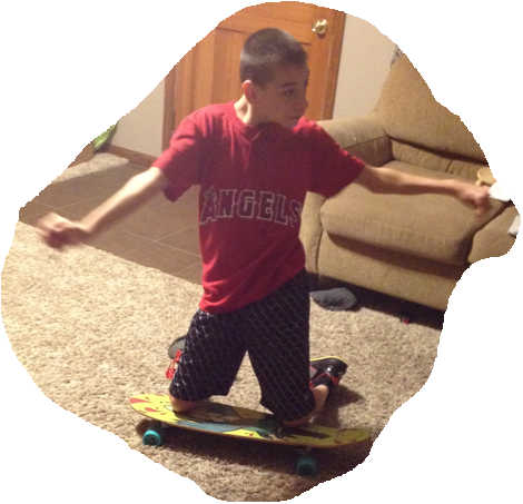 Kyle on his skateboard