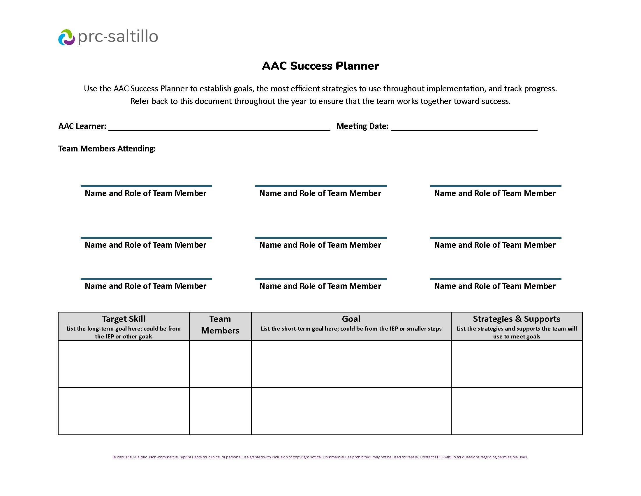 AAC Success Planner page 1