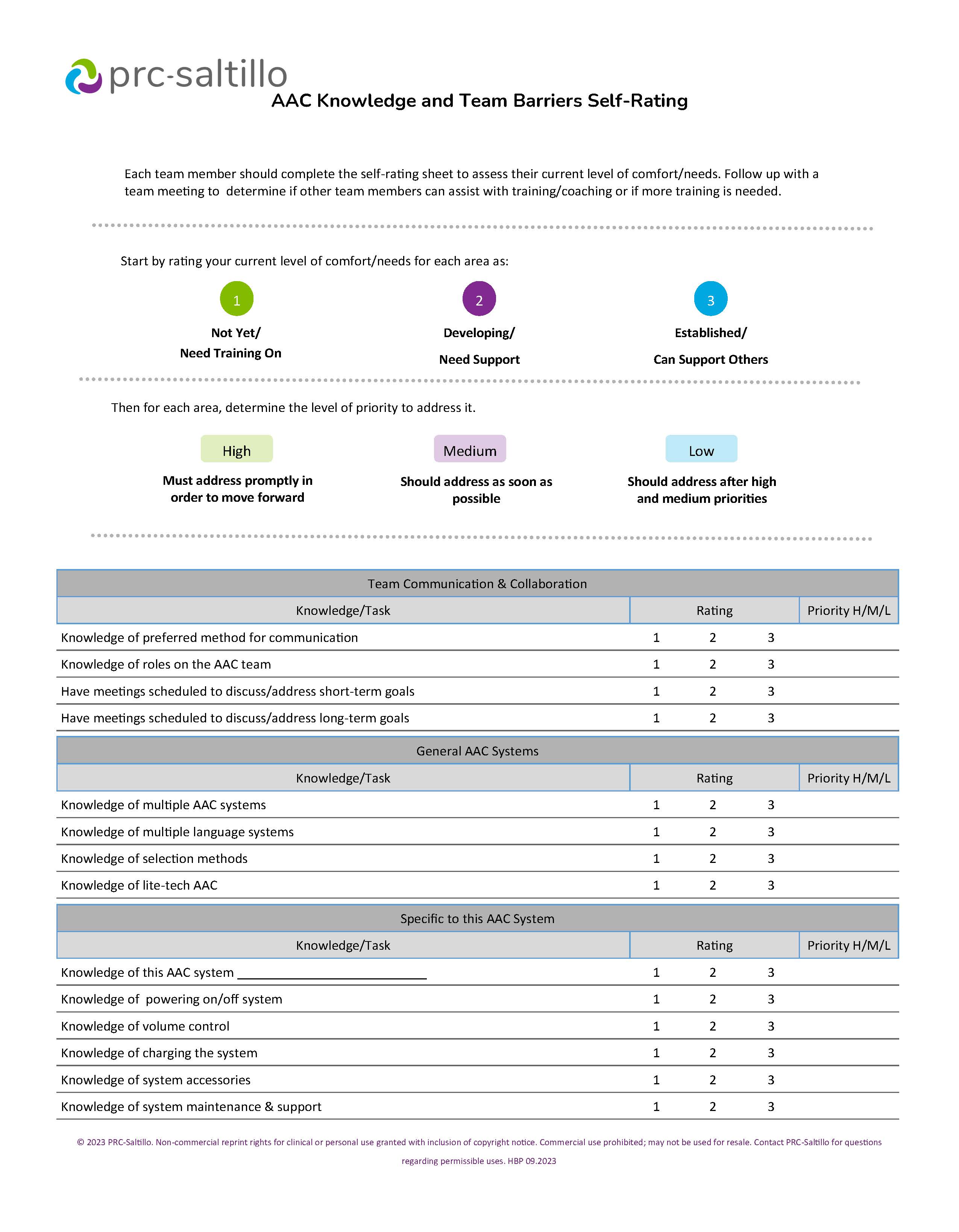 Knowledge and Skill Self-Rating page 1